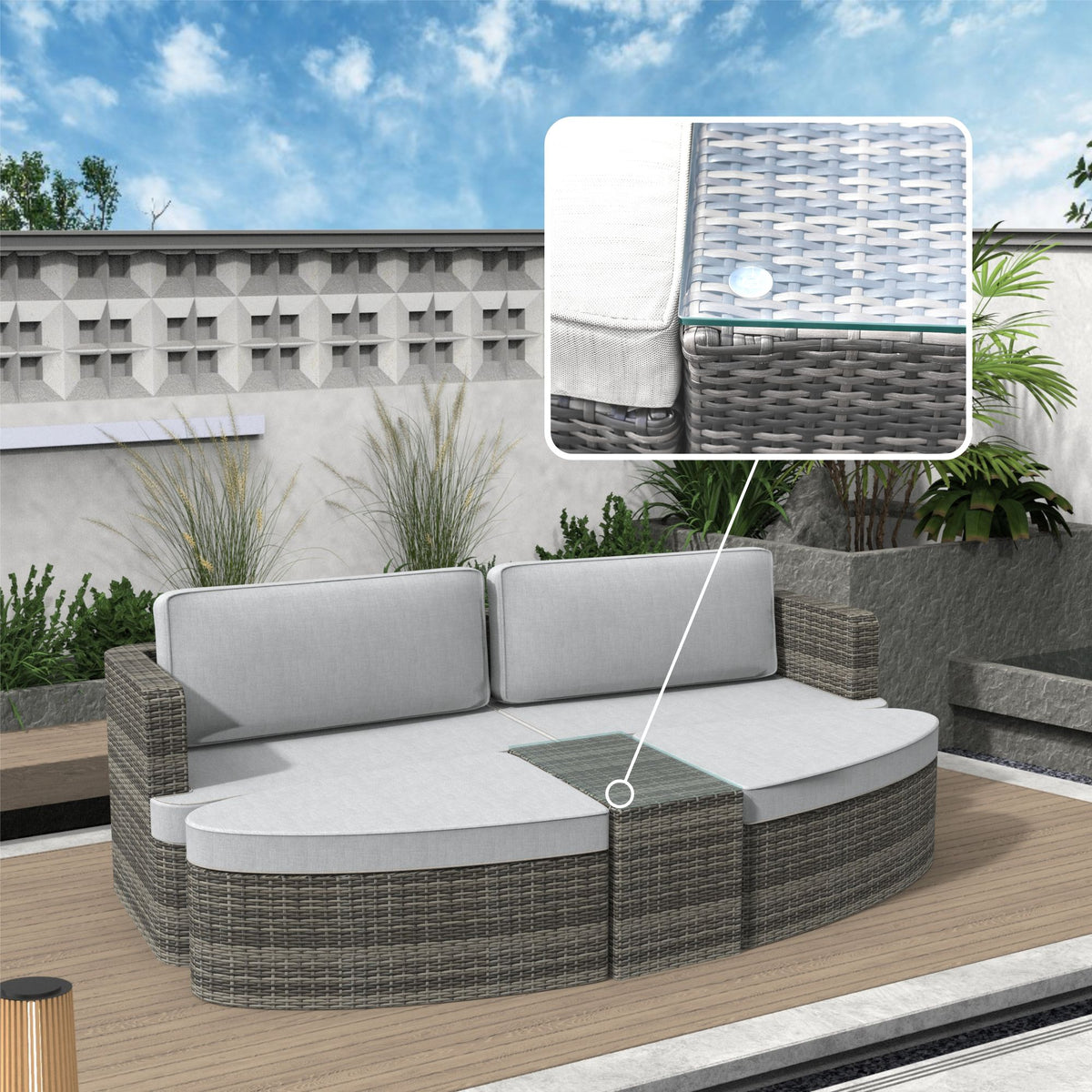 Doba Direct Wicker 5-Piece Outdoor Wicker Sofa Daybed Set Patio Furniture Sunbed