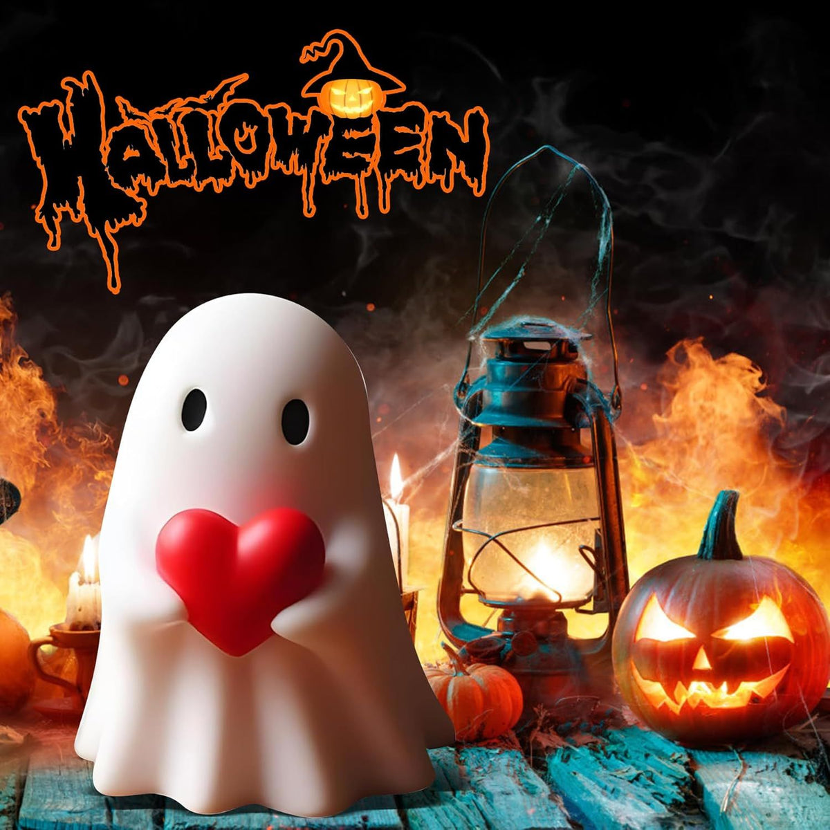 Doba Halloween Ghost Figurine, Spooky Resin Ghost Statue, Cute Ghost Halloween Decoration for Home and Office Desktop Decor Display Ornaments