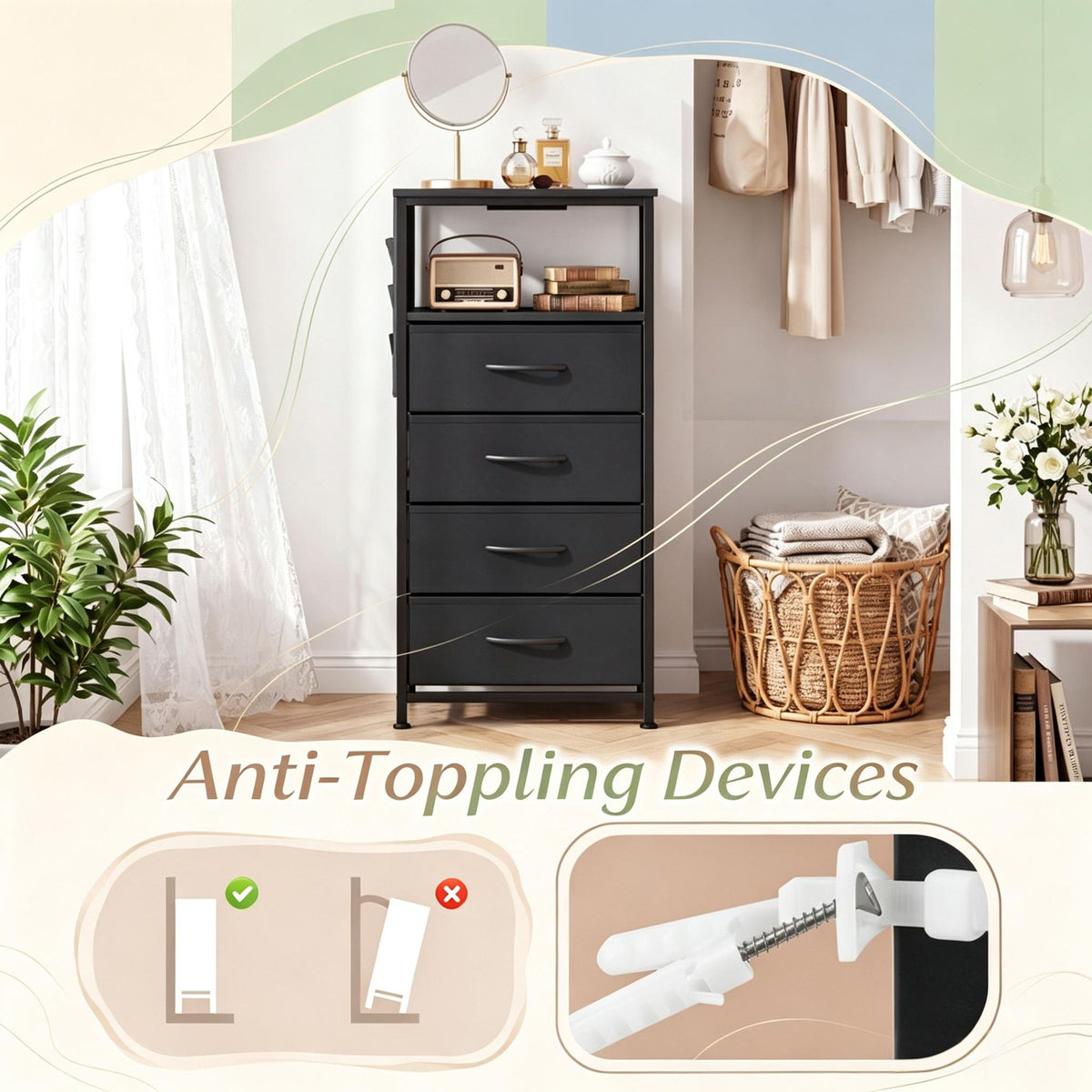 Doba Modern Nightstand with Integrated Charging Station Bedside Table 34" for Bedroom Furniture And Storage