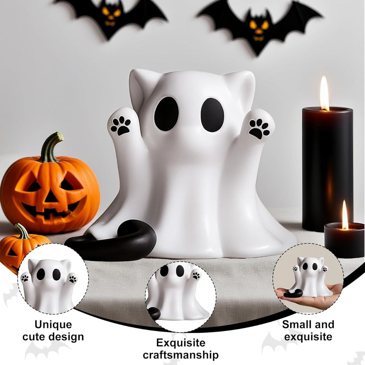 Doba Halloween Ghost Figurine, Spooky Resin Ghost Statue, Cute Ghost Halloween Decoration for Home and Office Desktop Decor Display Ornaments