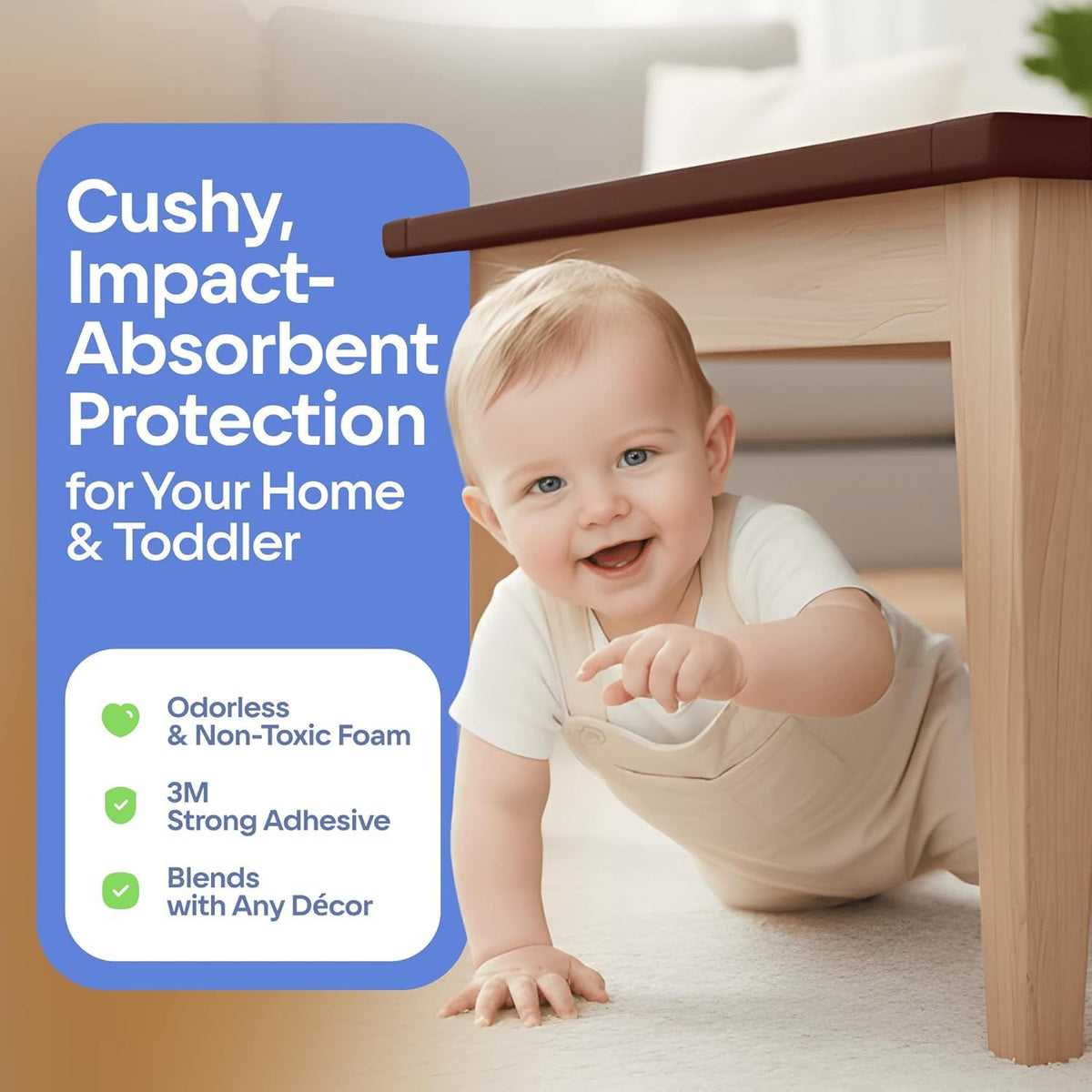 Doba Sharp Edge and Furniture Safety Guards 20.4ft Protective Foam Cushion; 18ft Bumper 8 Adhesive Childsafe Corners Baby Caring Child Proofing Set NonToxic and Safe For Table, Fireplace, Countertop; Brown