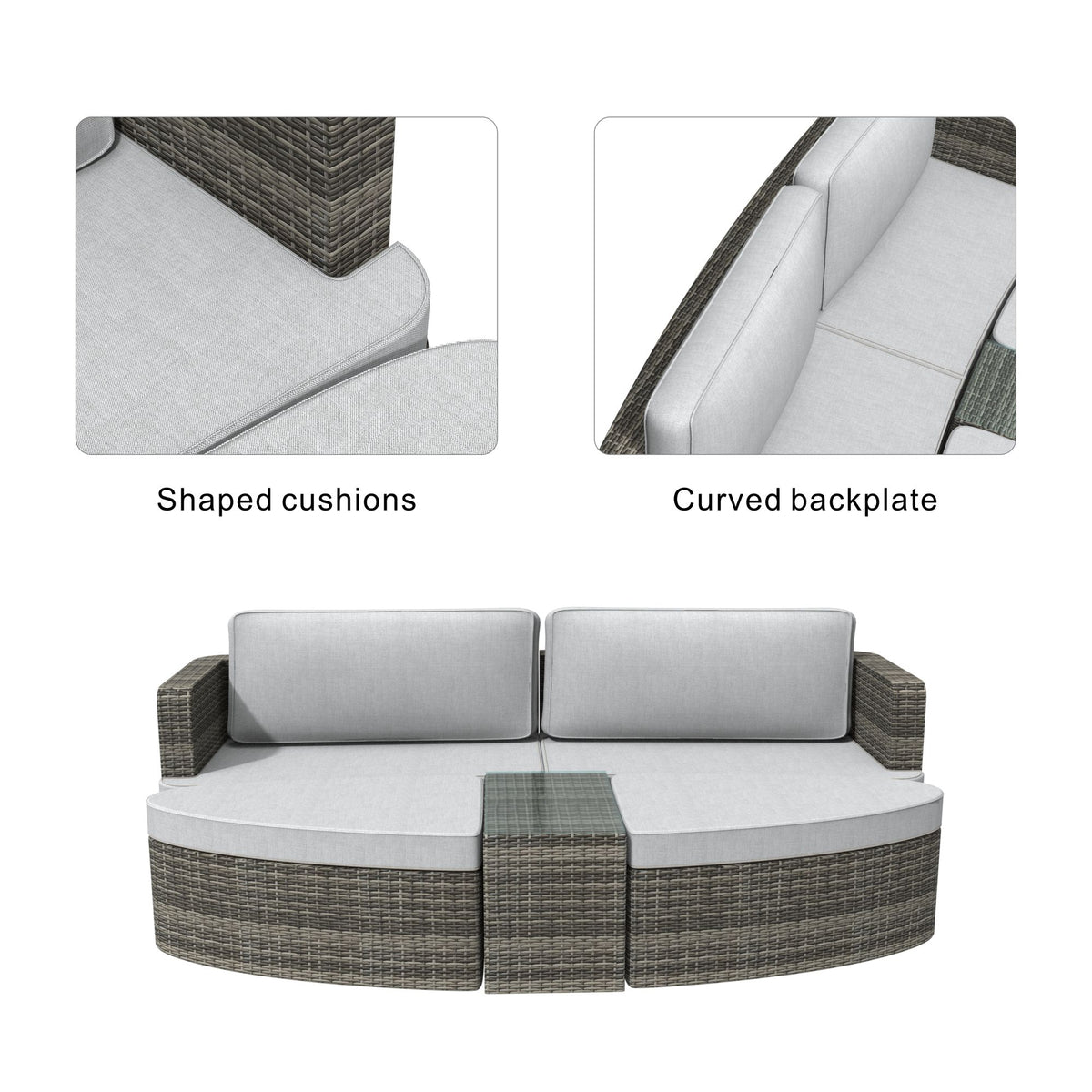 Doba Direct Wicker 5-Piece Outdoor Wicker Sofa Daybed Set Patio Furniture Sunbed