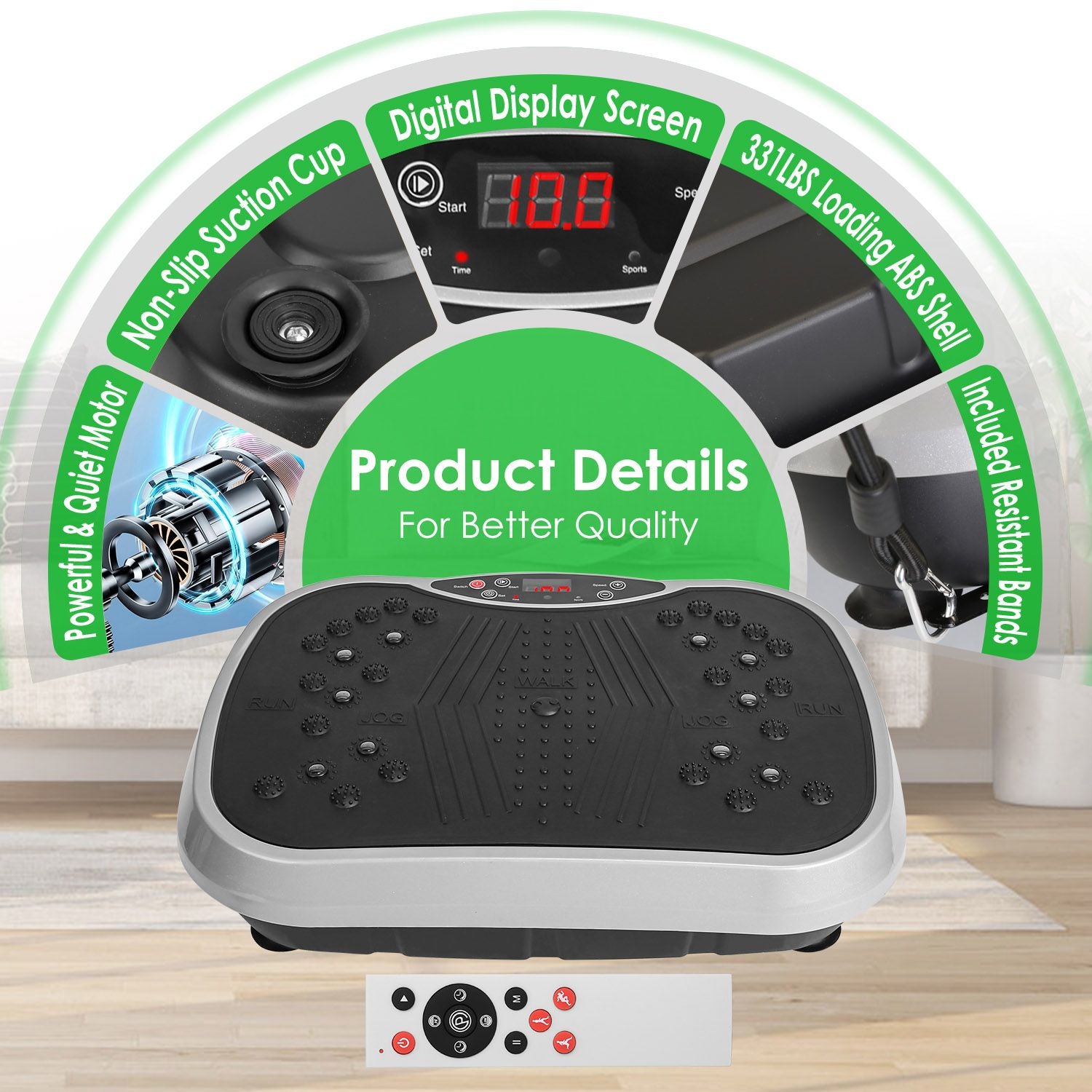 Doba Vibration Exercise Machine With Resistant Bands Remote Control Whole Body Vibration Platform Workout Equipment Home Fitness Training Equipment For Weight Loss Fat Burner