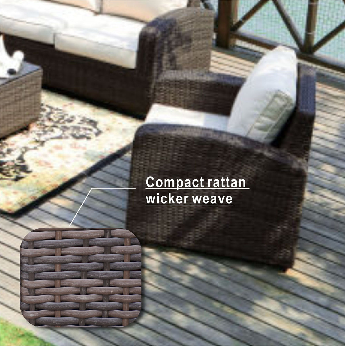 Doba Direct Wicker 5-Piece Outdoor Rattan Furniture Patio Conversation Set with Cushion