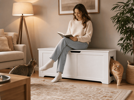 Doba 39.4" Top open Cat Litter Box Enclosure Furniture, Cat Washroom, Hidden Litter Box Cover, Cabinet for Large Cat, Dog Proof Cat Litter Boxes, Hideaway Litter Box, Cat House, White as Pic