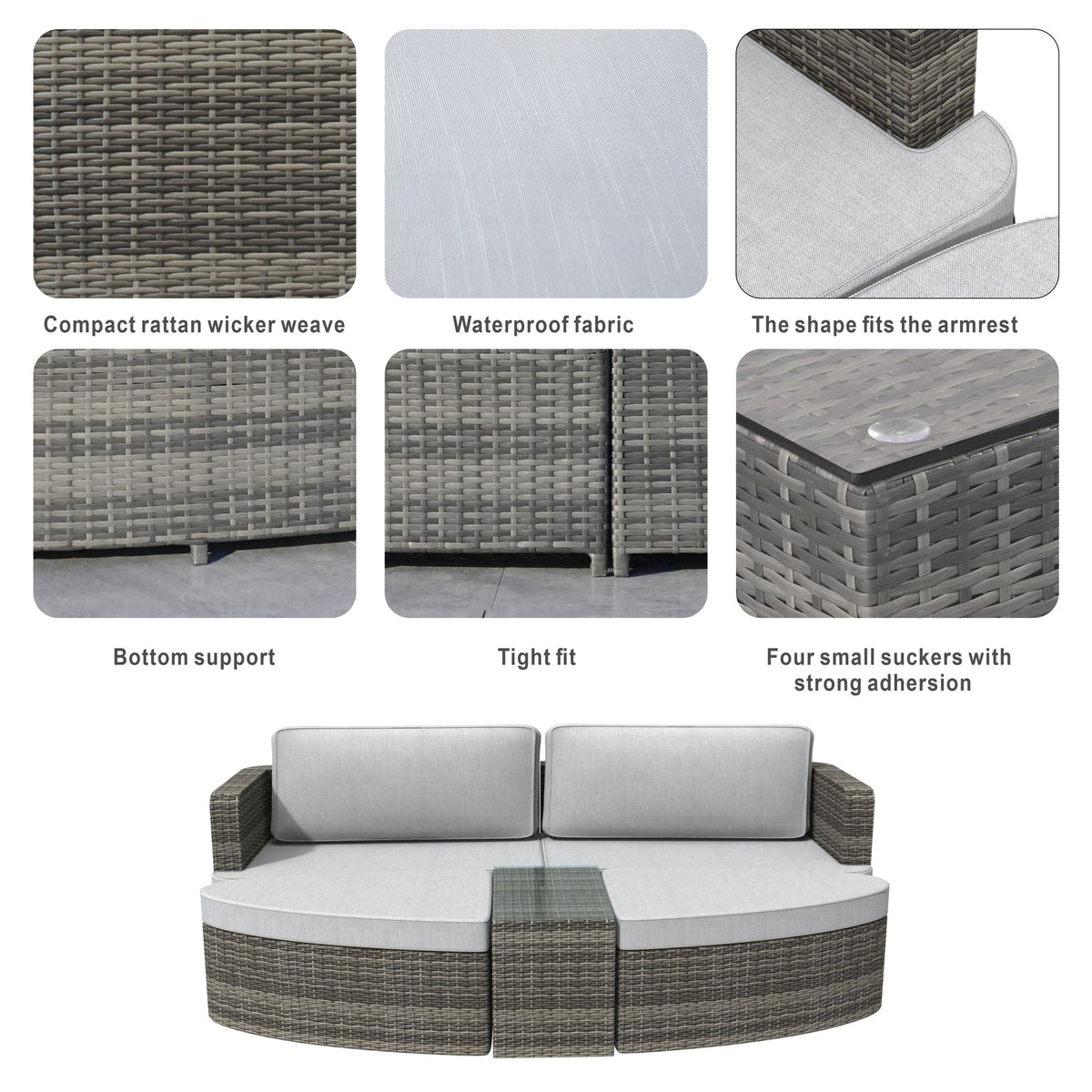 Doba Direct Wicker 5-Piece Outdoor Wicker Sofa Daybed Set Patio Furniture Sunbed