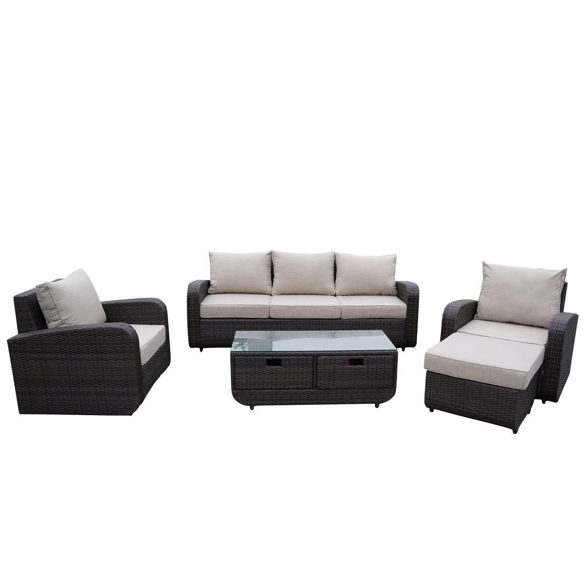 Doba Direct Wicker 5-Piece Outdoor Rattan Furniture Patio Conversation Set with Cushion