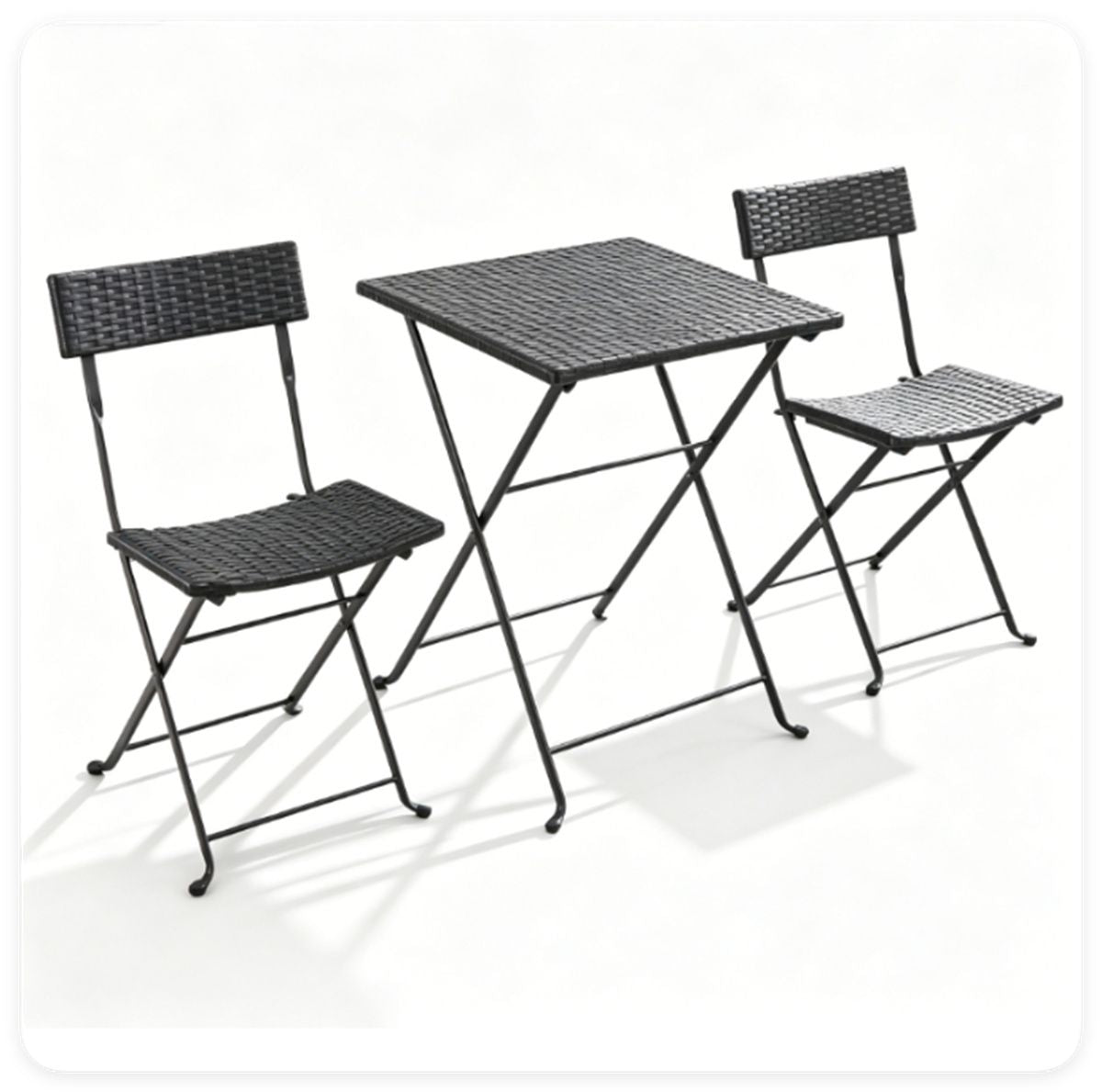 Doba 3 Piece Folding PE Rattan Bistro Set, Black Wicker Patio Dining Set with 1 Coffee Table & 2 Ergonomic Chairs, Foldable Outdoor Furniture for Garden Backyard Poolside