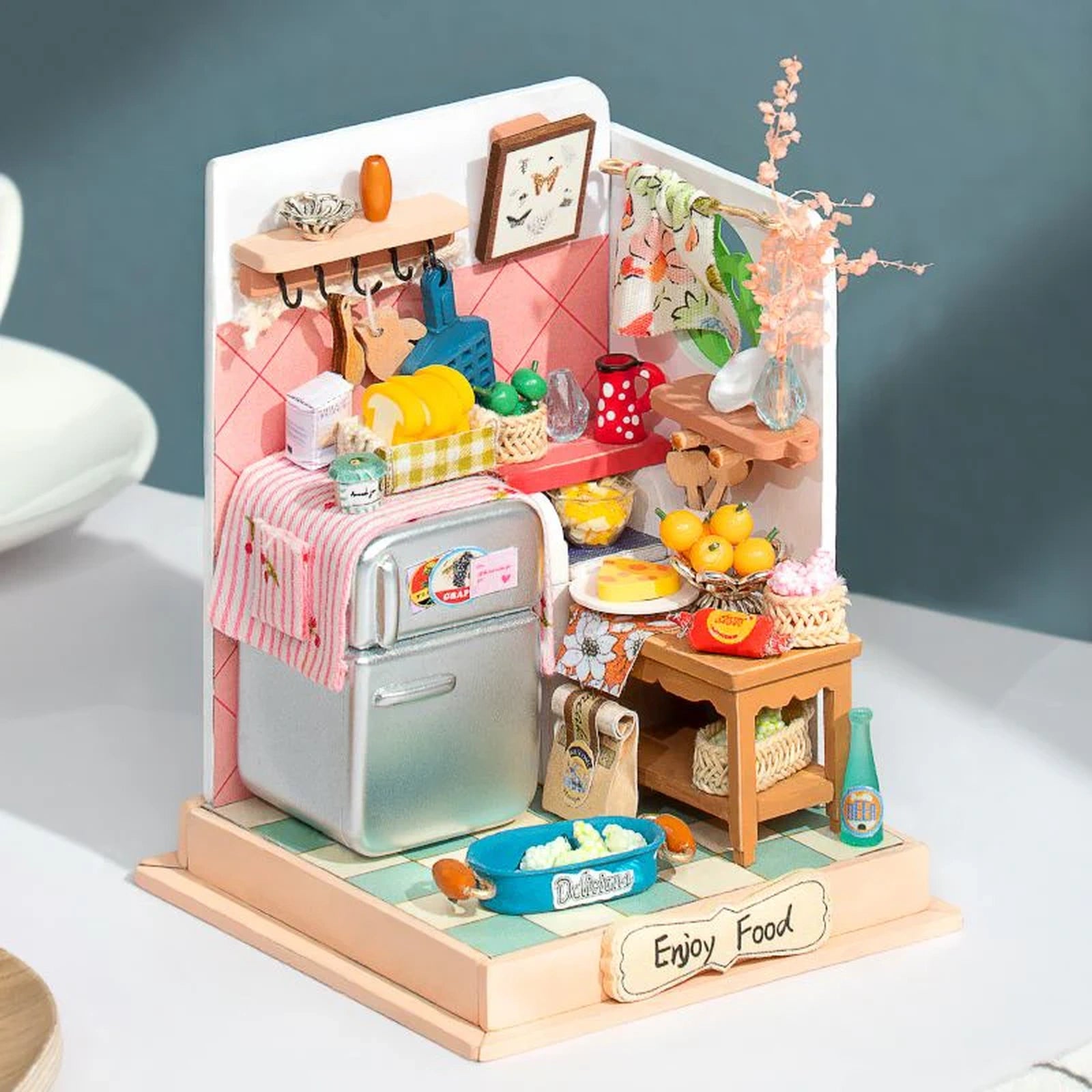 Doba Robotime DIY Taste Life Kitchen Doll House with Furniture Children Adult Miniature Dollhouse Bubble Bath Wooden Kits Toy Gift DS