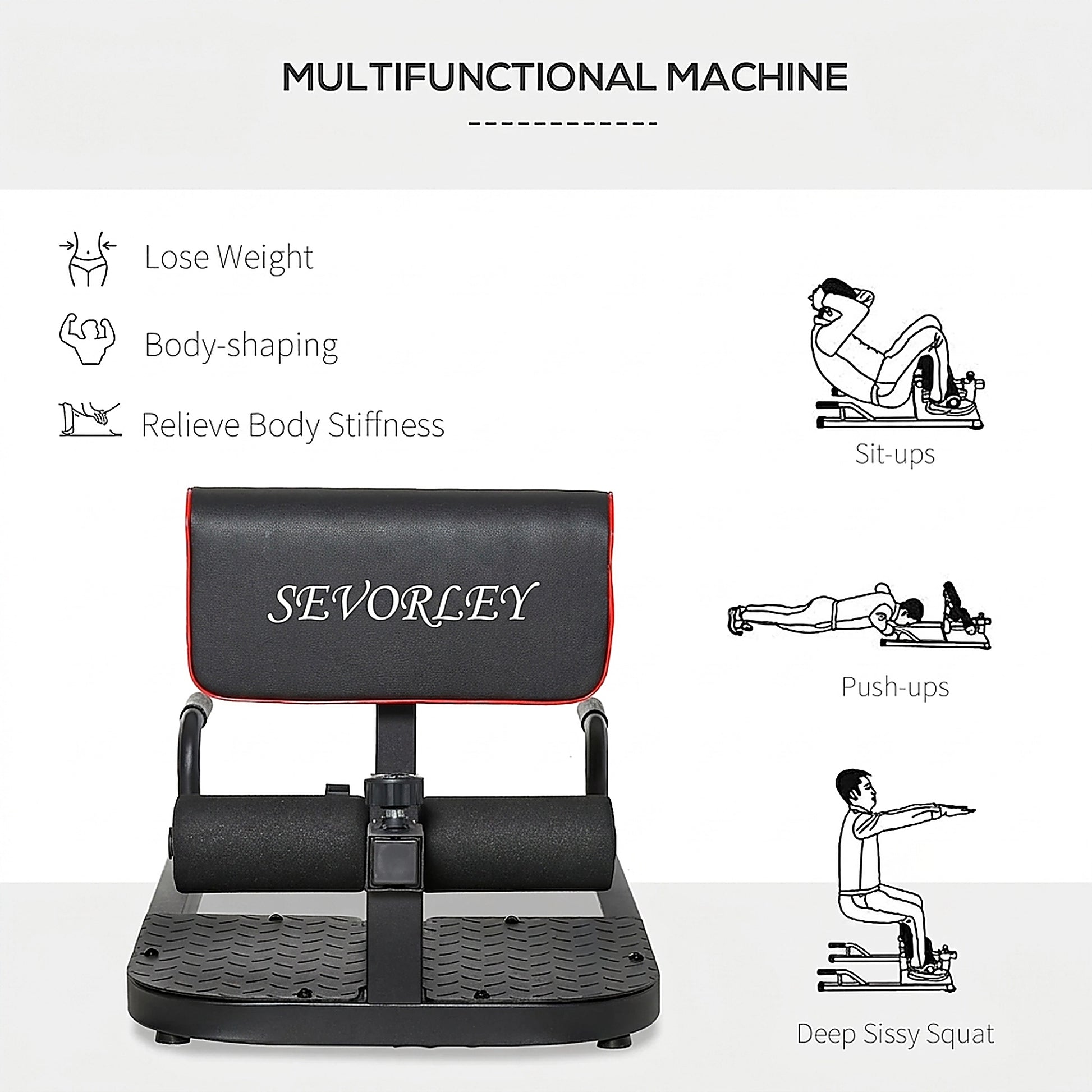 Doba 3 in 1 Padded Push Up Sit Up Squat Machine, Home Gym Fitness Equipment, Black