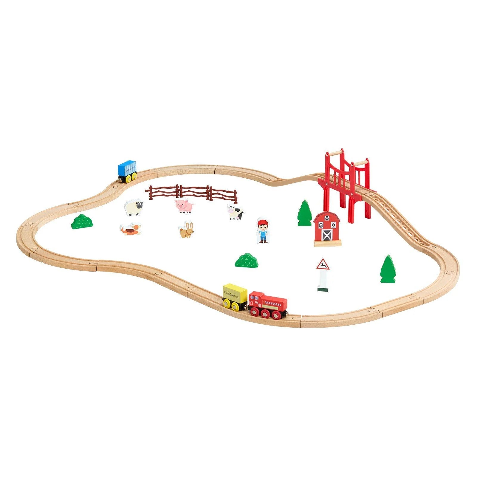 Doba Wooden Train Set, 39PCS, Wood Train Track with Magnetic Trains and Railway Accessories, Compatible with Major Brands, Small Town, Christmas Birthday Toy for Kids Toddlers Ages 3-8 Boys and Girls