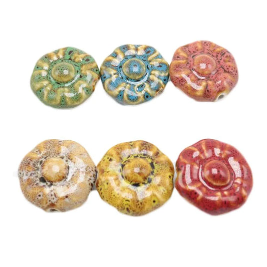 Doba 24Pcs Assorted Color Flower Ceramic Fancy Glaze Loose Beads Sunflower Beads for DIY Necklace Bracelet Making Default