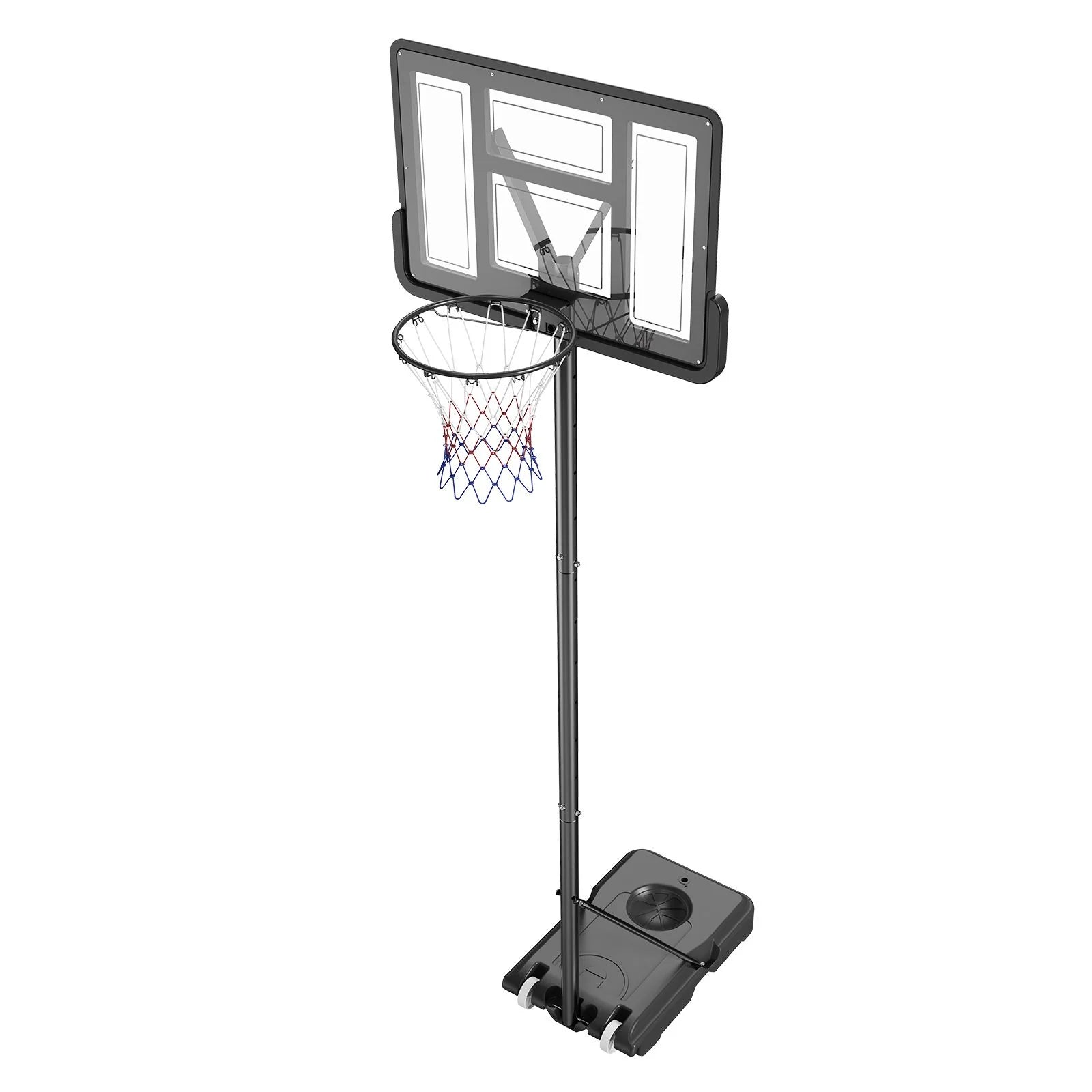 Doba Basketball Hoop, 4-10 ft Adjustable Height Portable Backboard System, 44 inch Basketball Hoop & Goal, Kids & Adults Basketball Set with Wheels, Stand, and Fillable Base, for Outdoor/Indoor