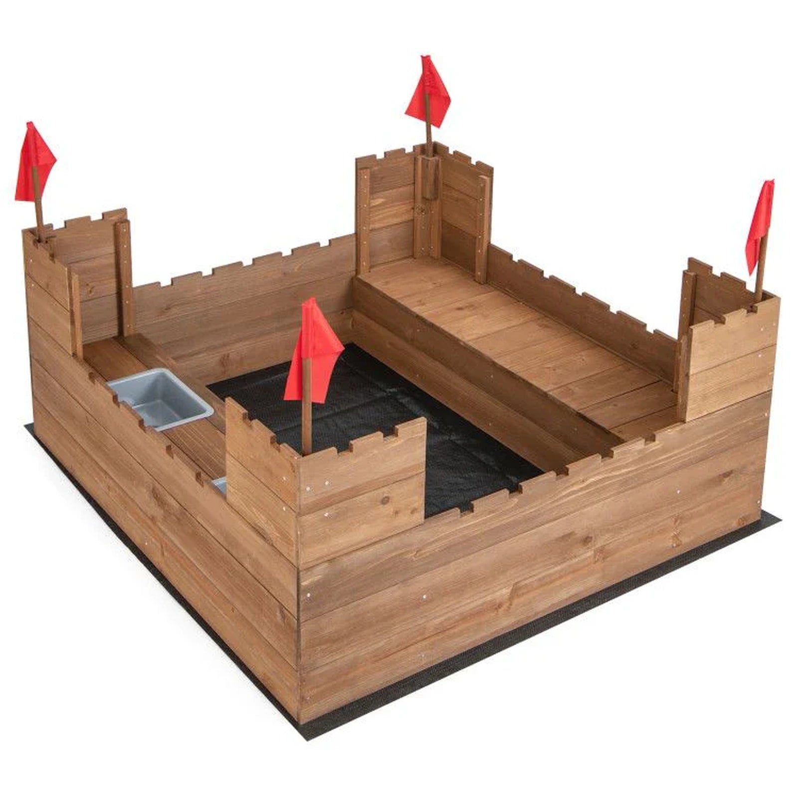 Doba Kids Wooden Sandbox with Bottom Liner and Red Flags