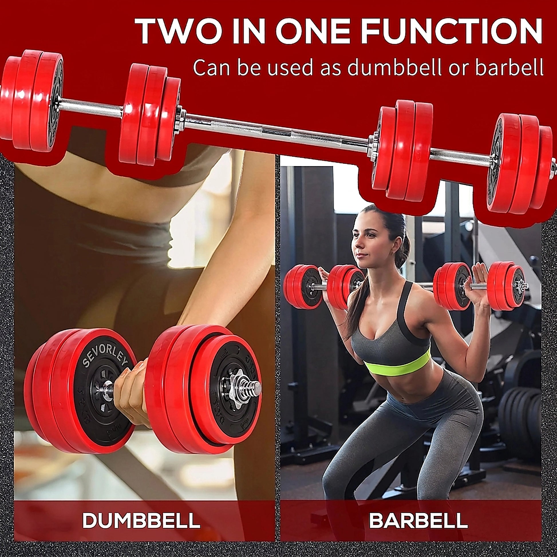 Doba 66lbs Dumbbell & Barbell Adjustable Set Two-In-One Strength Muscle Exercise Fitness Plate Bar Clamp Rod for Home Gym