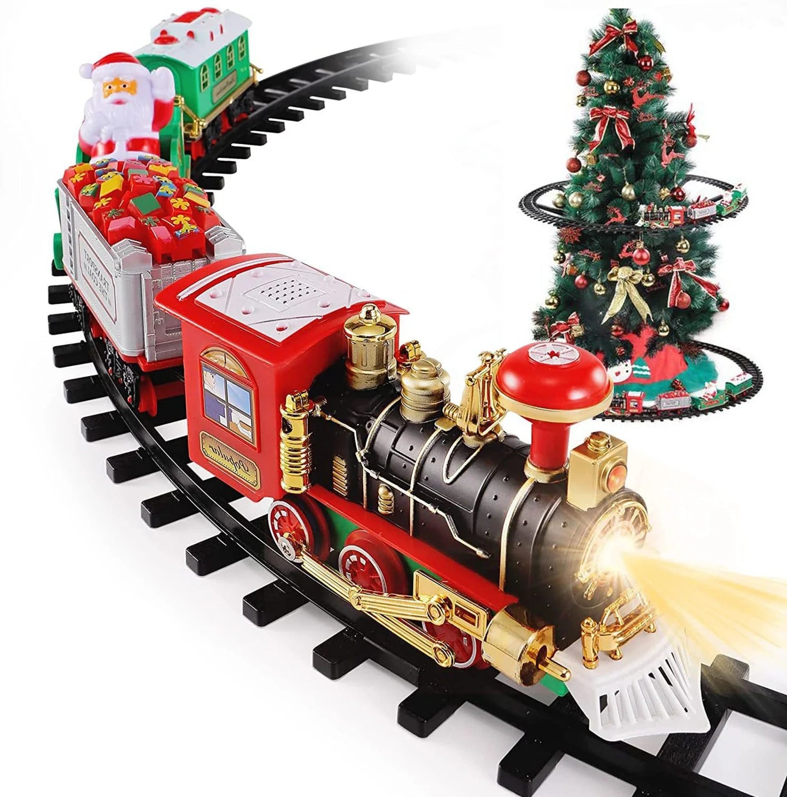 Doba Electric Train Set Kid Toy Xmas Steam Train Kit Tree Surround Track Battery Operated Multi-color