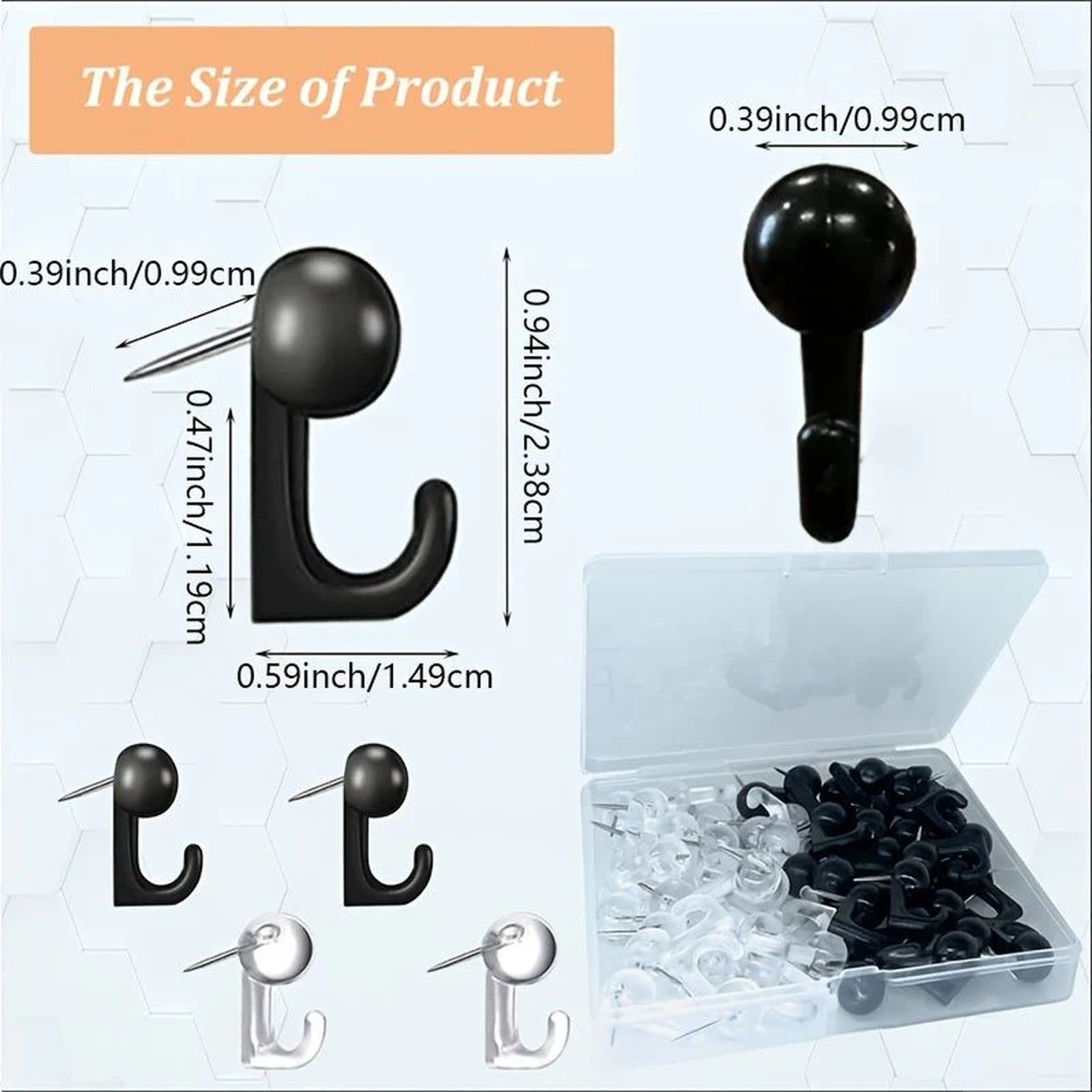 Doba 50 PCS Push Pin Hooks, Plastic Heads Cork Board Hooks Decorative Thumb Tacks Hook For Photo Wall, Bulletin Board, Home Wall, Home Office School Supplies (Black And Clear)