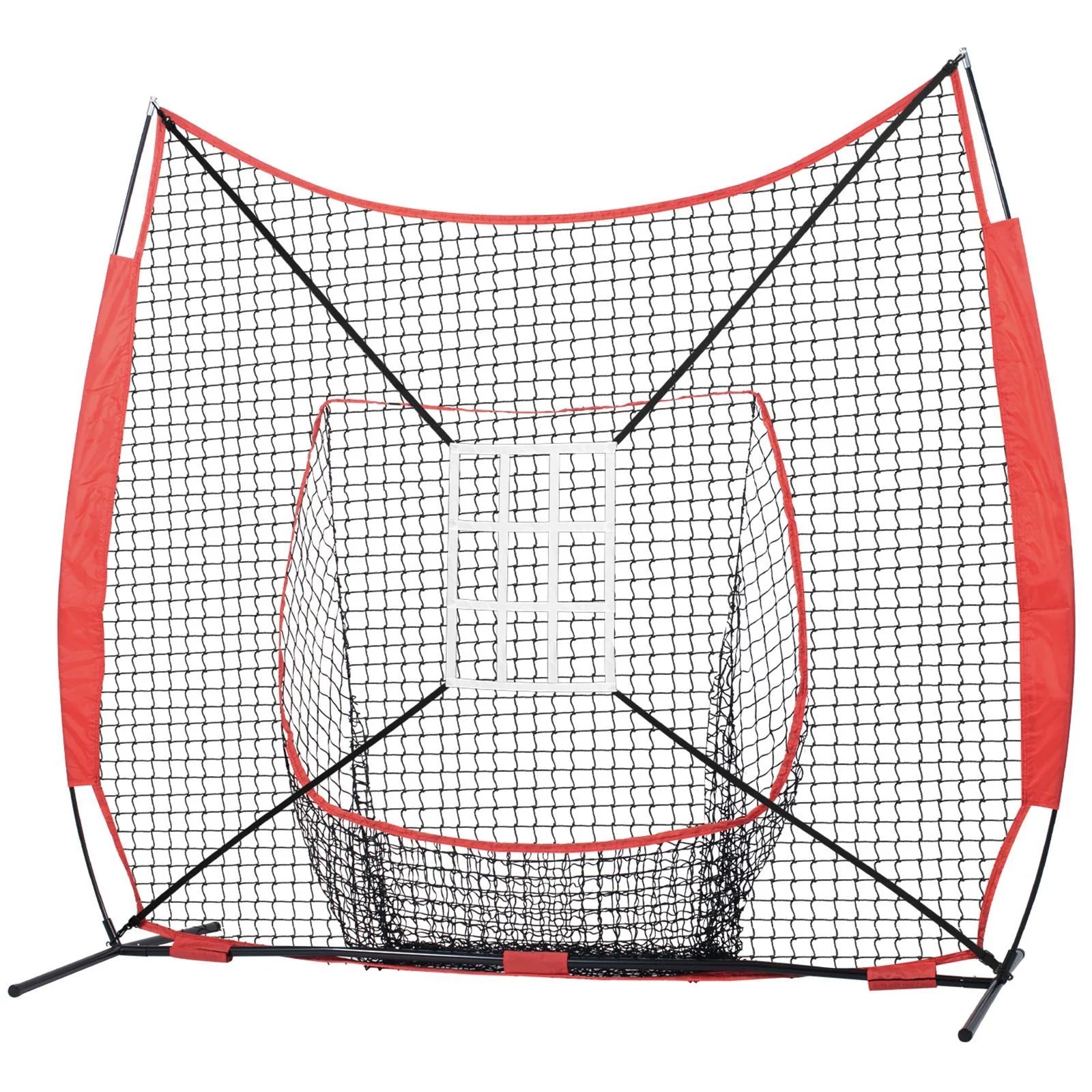 Doba 7x7 ft Baseball Softball Practice Net, Portable Baseball Training Net for Hitting Catching Pitching, Backstop Equipment with Bow Frame, Carry Bag, Strike Zone, 12 Balls, Tee, and Ball Collector