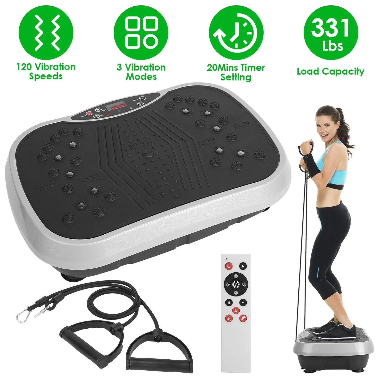 Doba Vibration Exercise Machine With Resistant Bands Remote Control Whole Body Vibration Platform Workout Equipment Home Fitness Training Equipment For Weight Loss Fat Burner