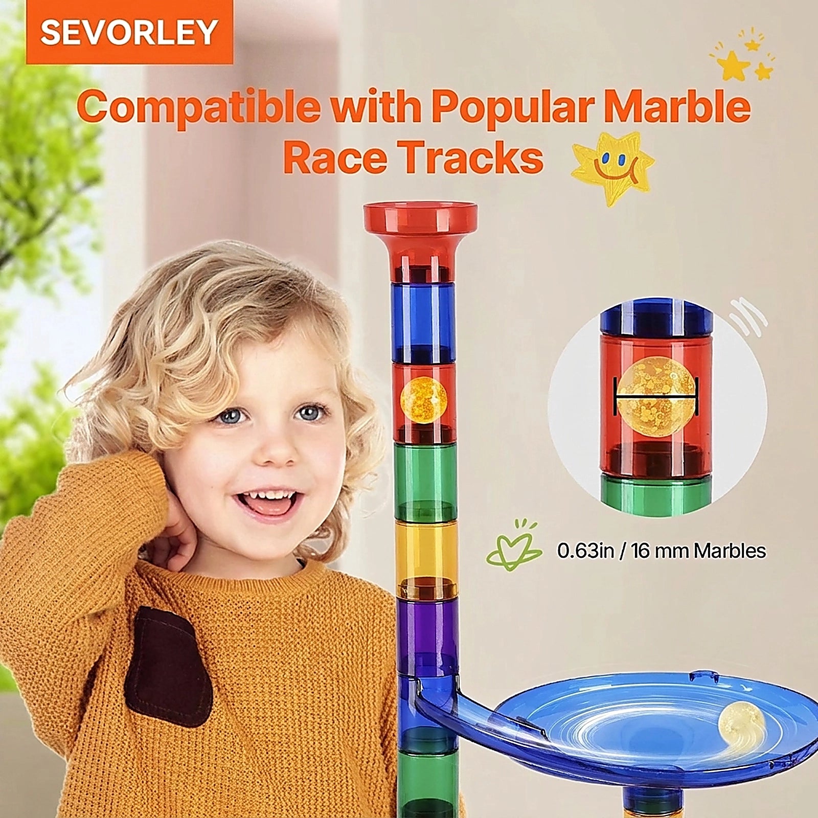 Doba Marble Run Set, 145 Piece Marble Maze Building Block Brain Game, with 5 Glow in the Dark Marbles + 40 Glass Marbles, Educational Learning Race Track STEM Toys, for Kids, Boys, Girls Ages 3 +
