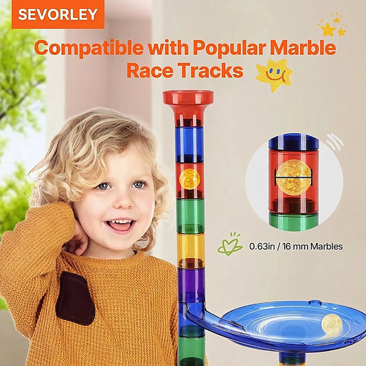 Doba Marble Run Set, 145 Piece Marble Maze Building Block Brain Game, with 5 Glow in the Dark Marbles + 40 Glass Marbles, Educational Learning Race Track STEM Toys, for Kids, Boys, Girls Ages 3 +
