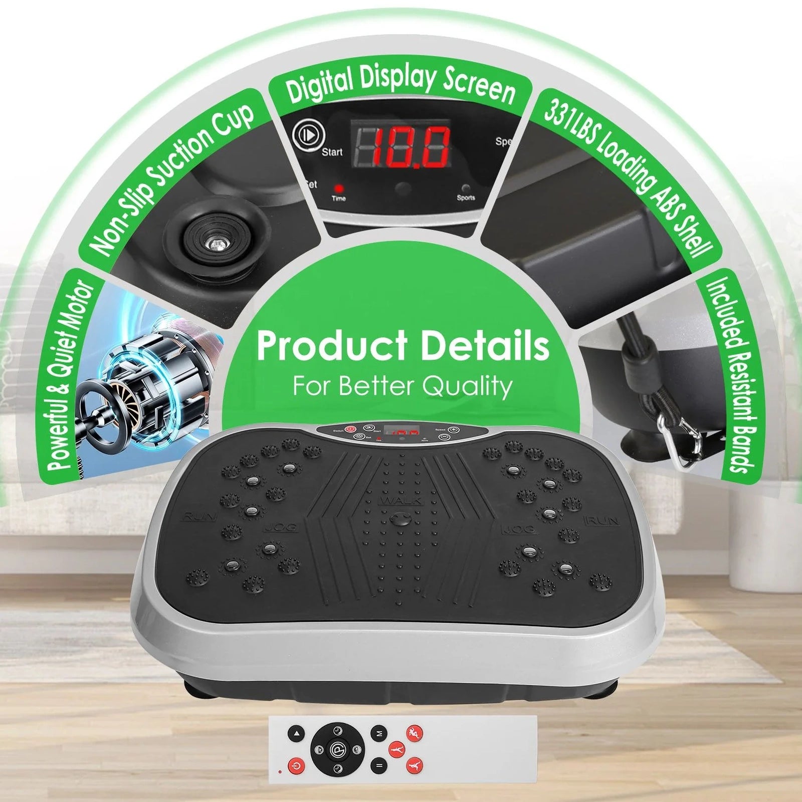 Doba Vibration Exercise Machine With Resistant Bands Remote Control Whole Body Vibration Platform Workout Equipment Home Fitness Training Equipment For Weight Loss Fat Burner