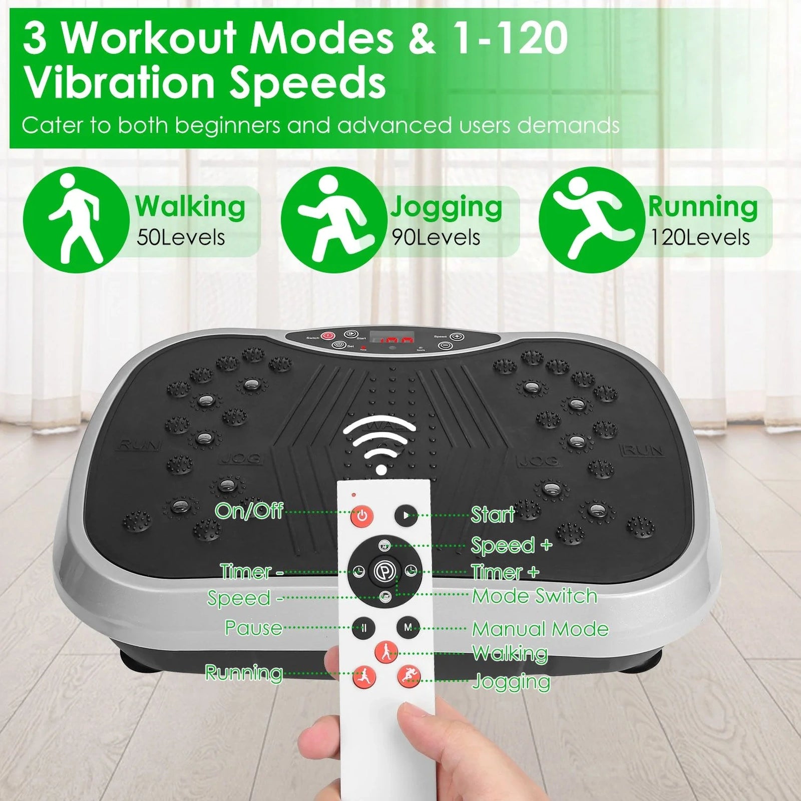 Doba Vibration Exercise Machine With Resistant Bands Remote Control Whole Body Vibration Platform Workout Equipment Home Fitness Training Equipment For Weight Loss Fat Burner