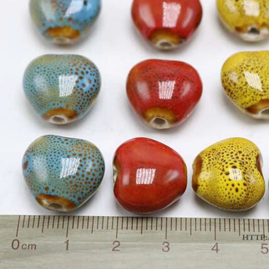 Doba 50Pcs Heart Shape Ceramic Fancy Glaze Loose Beads for DIY Necklace Bracelet Making,Assorted Color