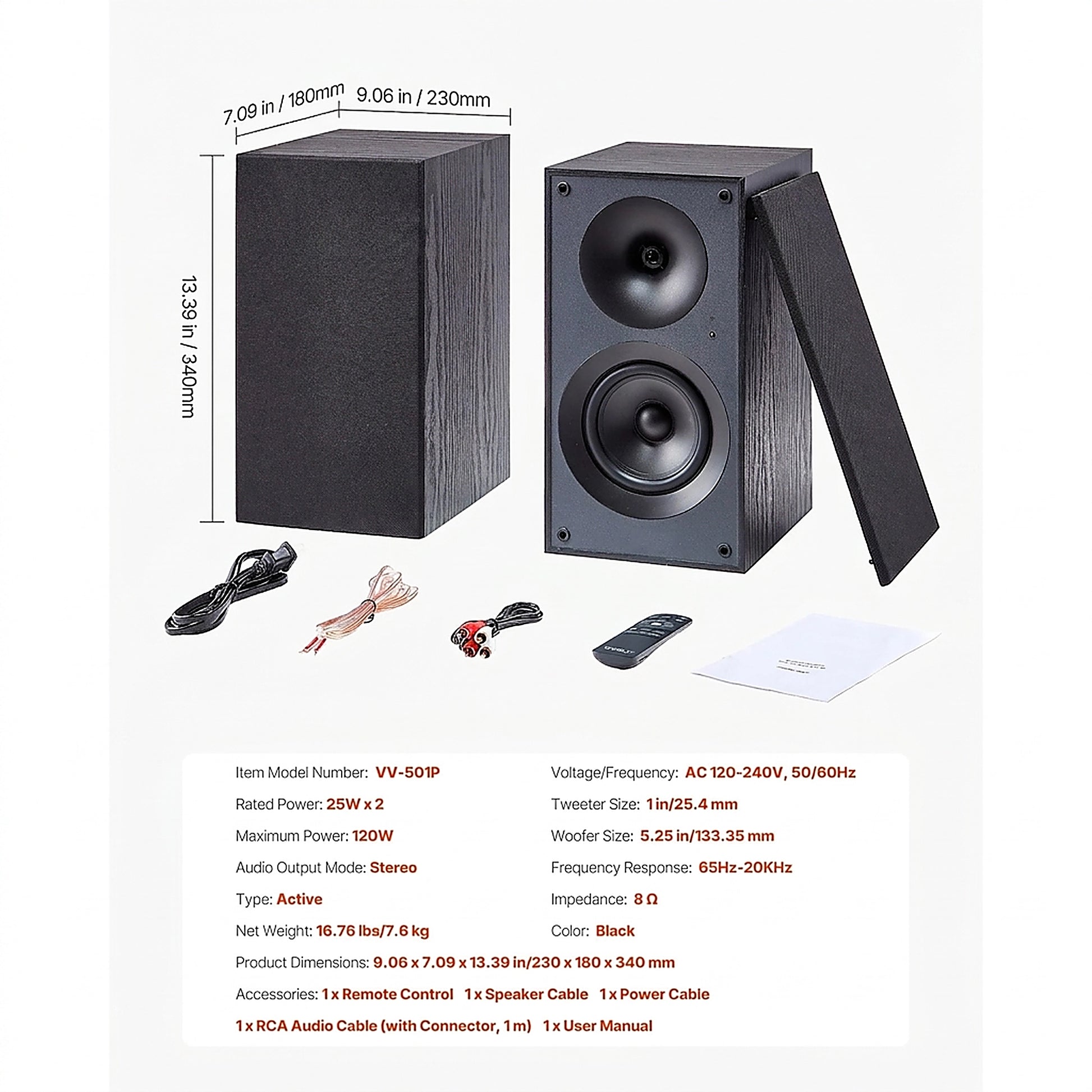 Doba Powered Bookshelf Speakers, 25W x 2, Active Studio Monitor Speaker with 5.25 Inch Woofer, Bluetooth/RCA/Coaxial/Optical/USB/Subwoofer Connection, Wooden Enclosure, for Record Player Turntable PC