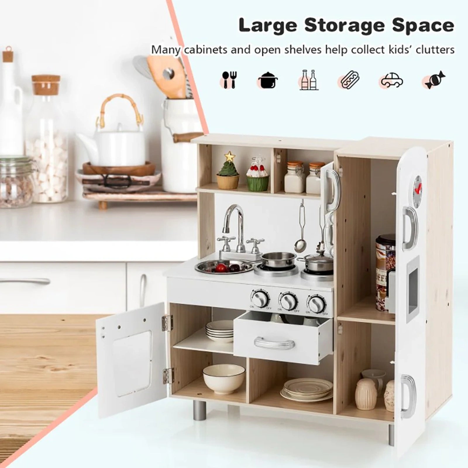 Doba Vintage Play Kitchen Pretend Kids Cooking Playset Toys with Water Dispense