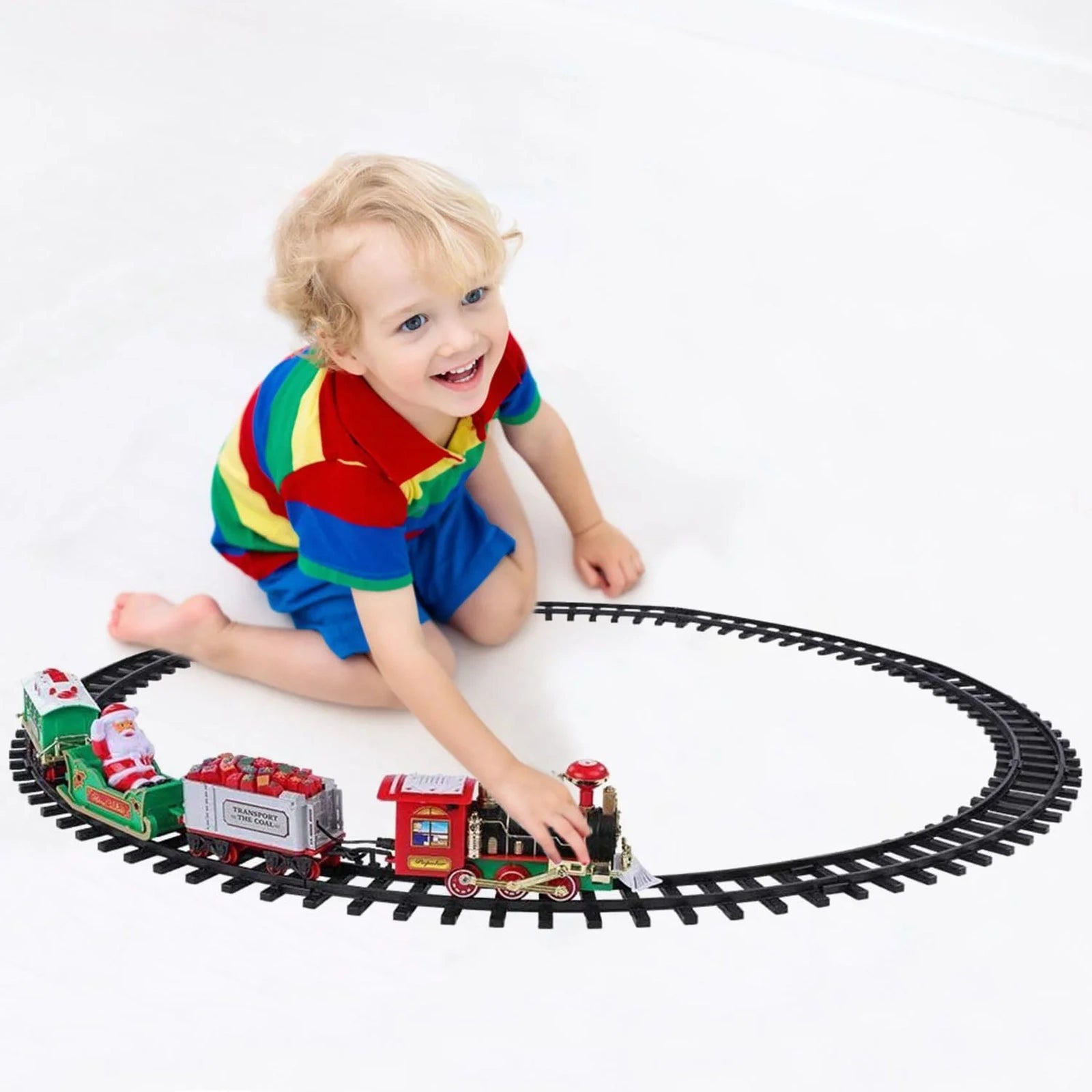 Doba Electric Train Set Kid Toy Xmas Steam Train Kit Tree Surround Track Battery Operated