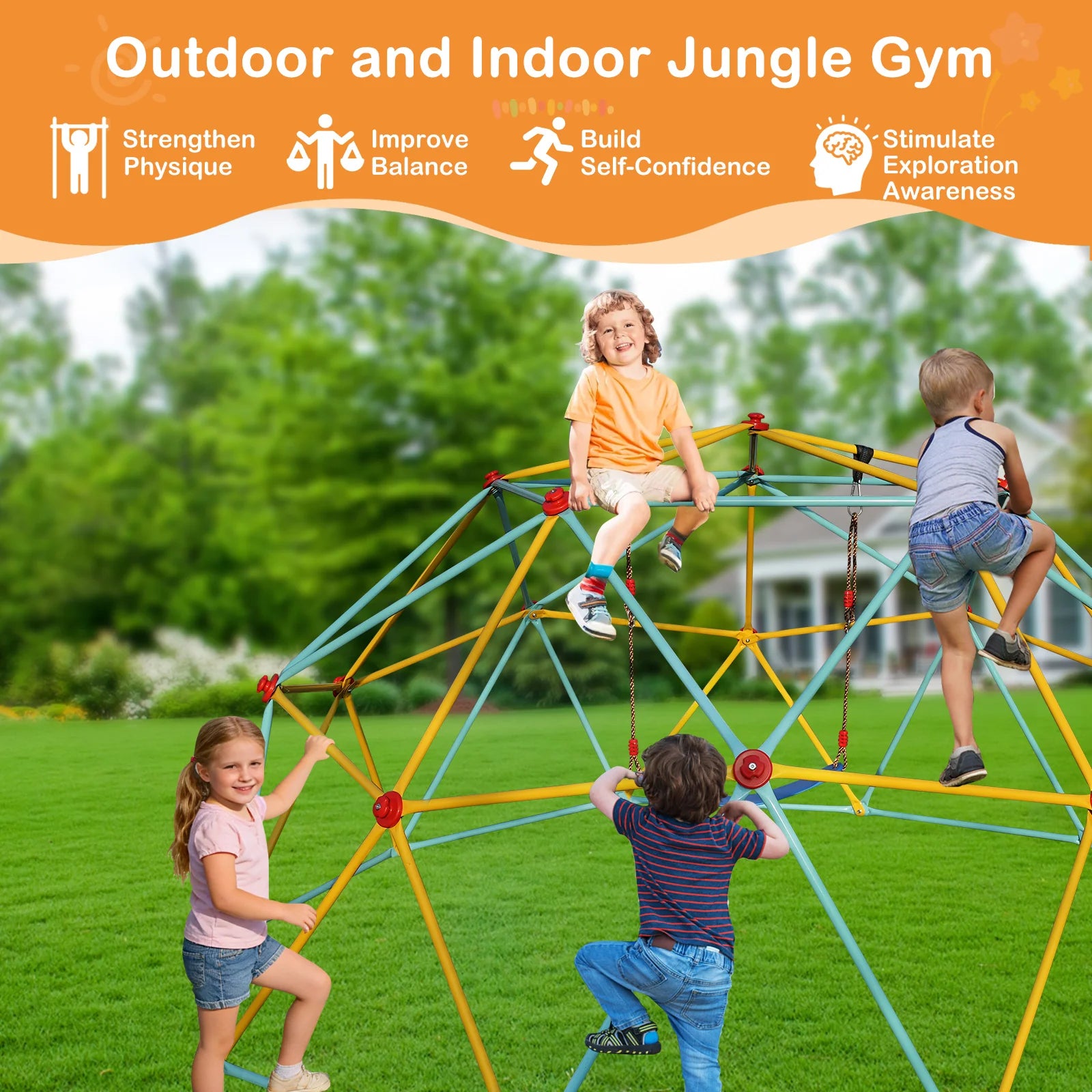 SEVORLEY Heavy-Duty Dome Climber – 10ft x 10ft x 5ft Outdoor Jungle Gym with Hammock, Hot-Dip Galvanized Steel Frame, Supports Up to 1000 lbs, Ages 3-10, Backyard Playground Set