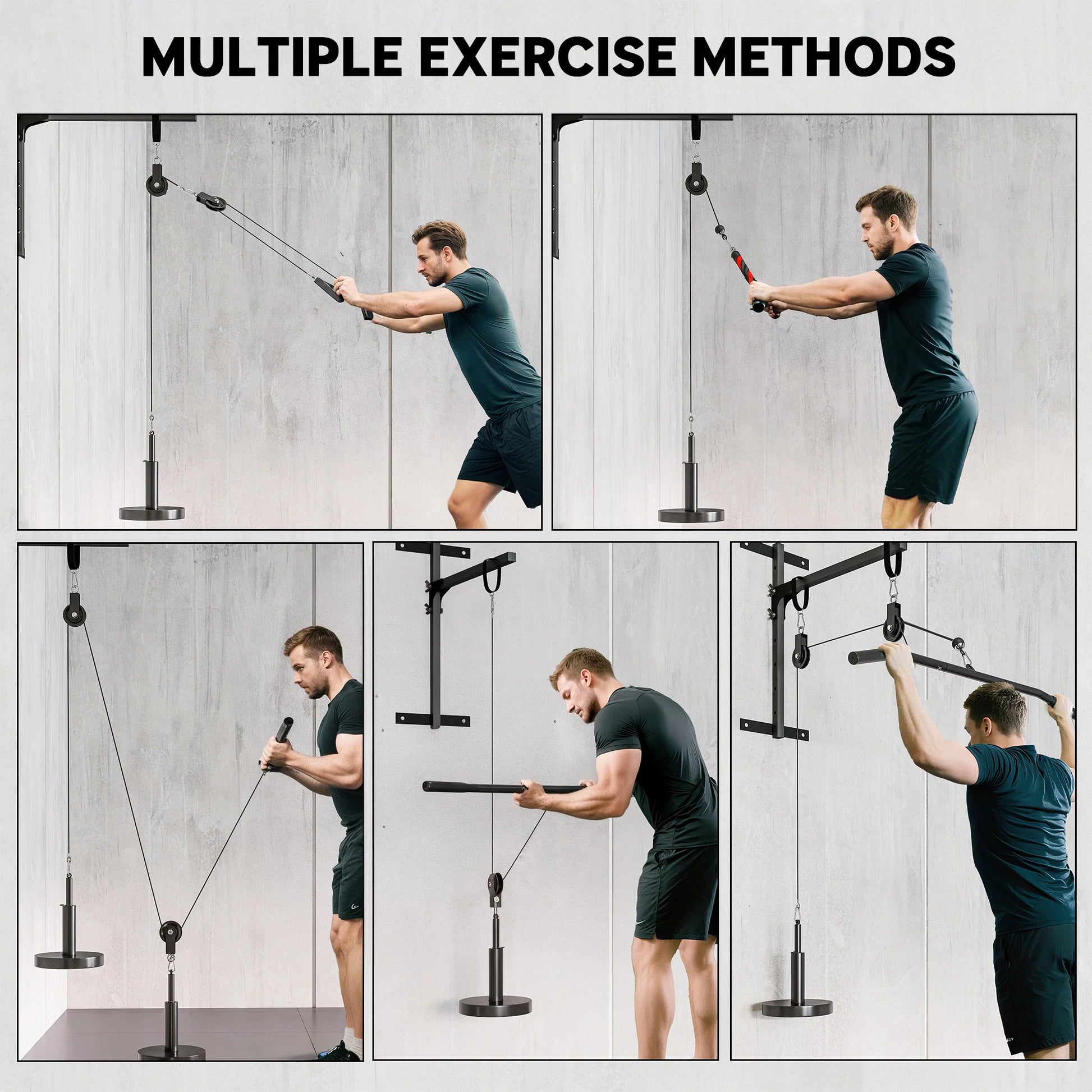 SEVORLEY All-in-One Home Gym Cable Pulley System – 220 lbs Capacity, Dual Silent Pulleys, Includes Lat Pulldown Bar & Handles, Compatible with 1" & 2" Weight Plates, Portable Full-Body Workout Kit