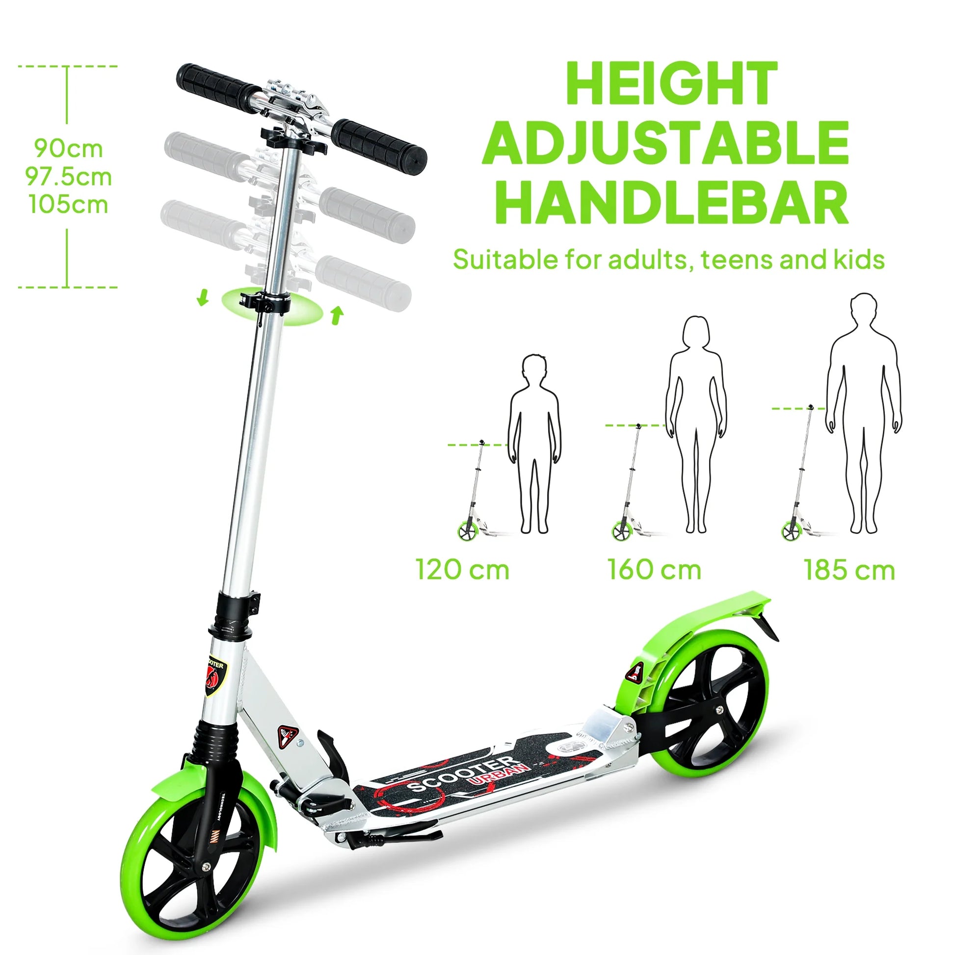 SEVORLEY Foldable Adult Kick Scooter – One-Step Folding Design, Lightweight Aluminum Frame, Responsive Rear Brake, Adjustable Handlebar Height, 100 kg Weight Capacity for Teens & Adults