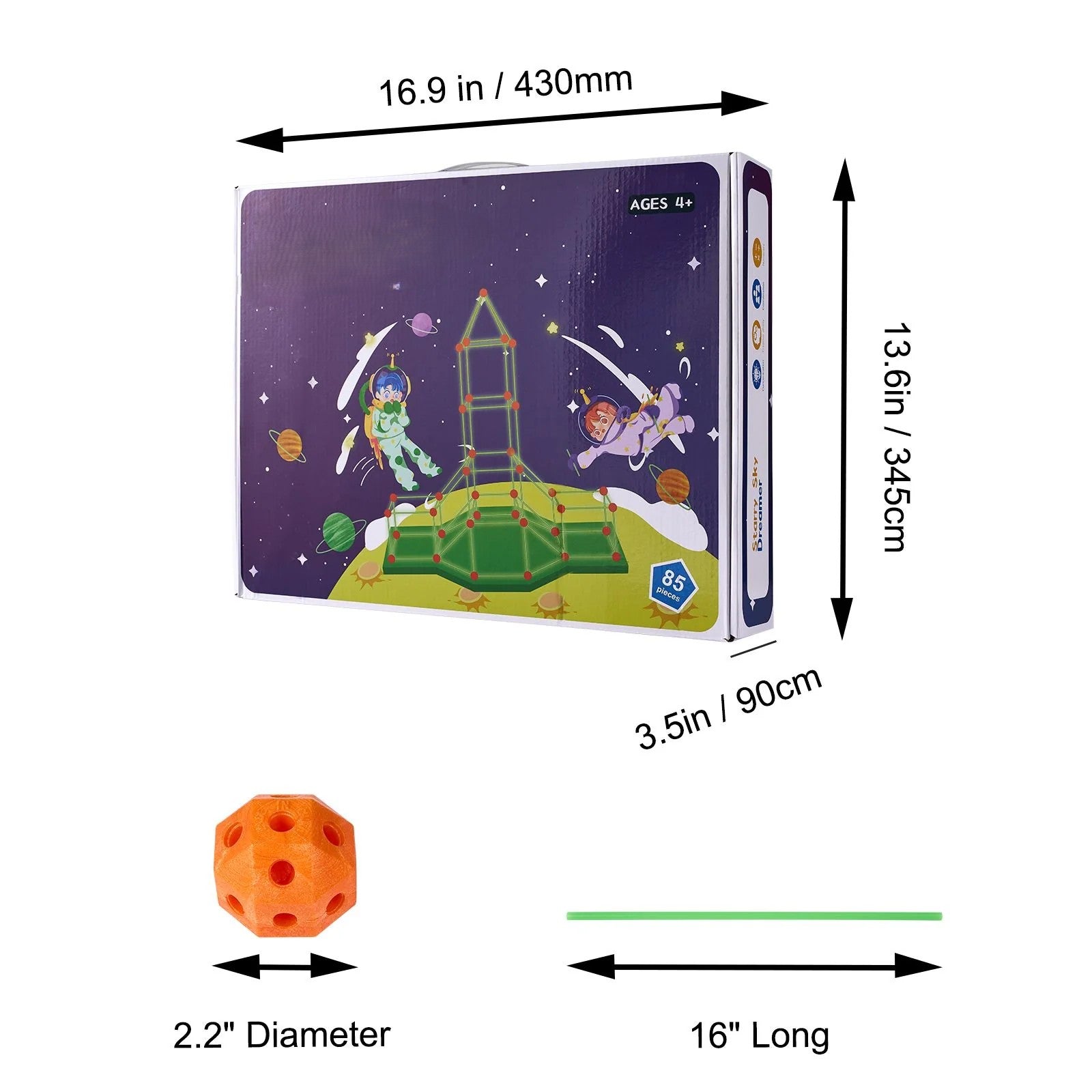 Doba Fort Building Kit for Kids, 85PCS Glow in The Dark STEM Building Toys, Educational Gift for 4 5 6 7 8+ Year Old Boys & Girls, Indoor Outdoor Play Tent Construction Toys with 55 Rods and 30 Balls