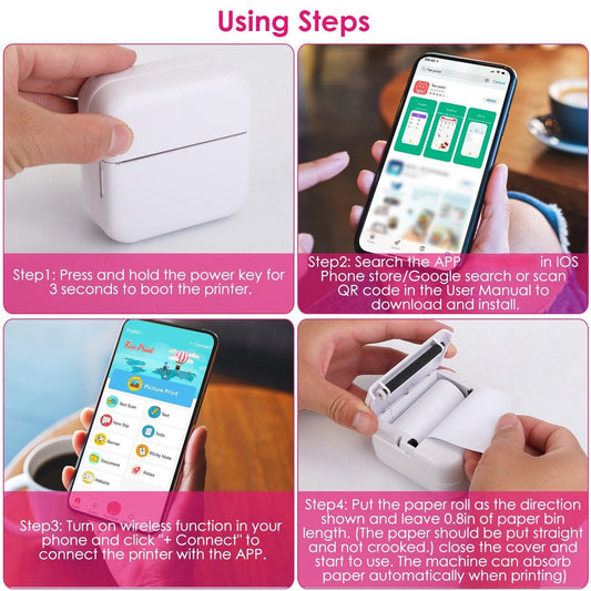 Doba Pocket Wireless Thermal Printer Portable Mini Sticker Maker Machine Rechargeable Inkless Photo Printer for Printing Label Journal Study Notes Memo Photos