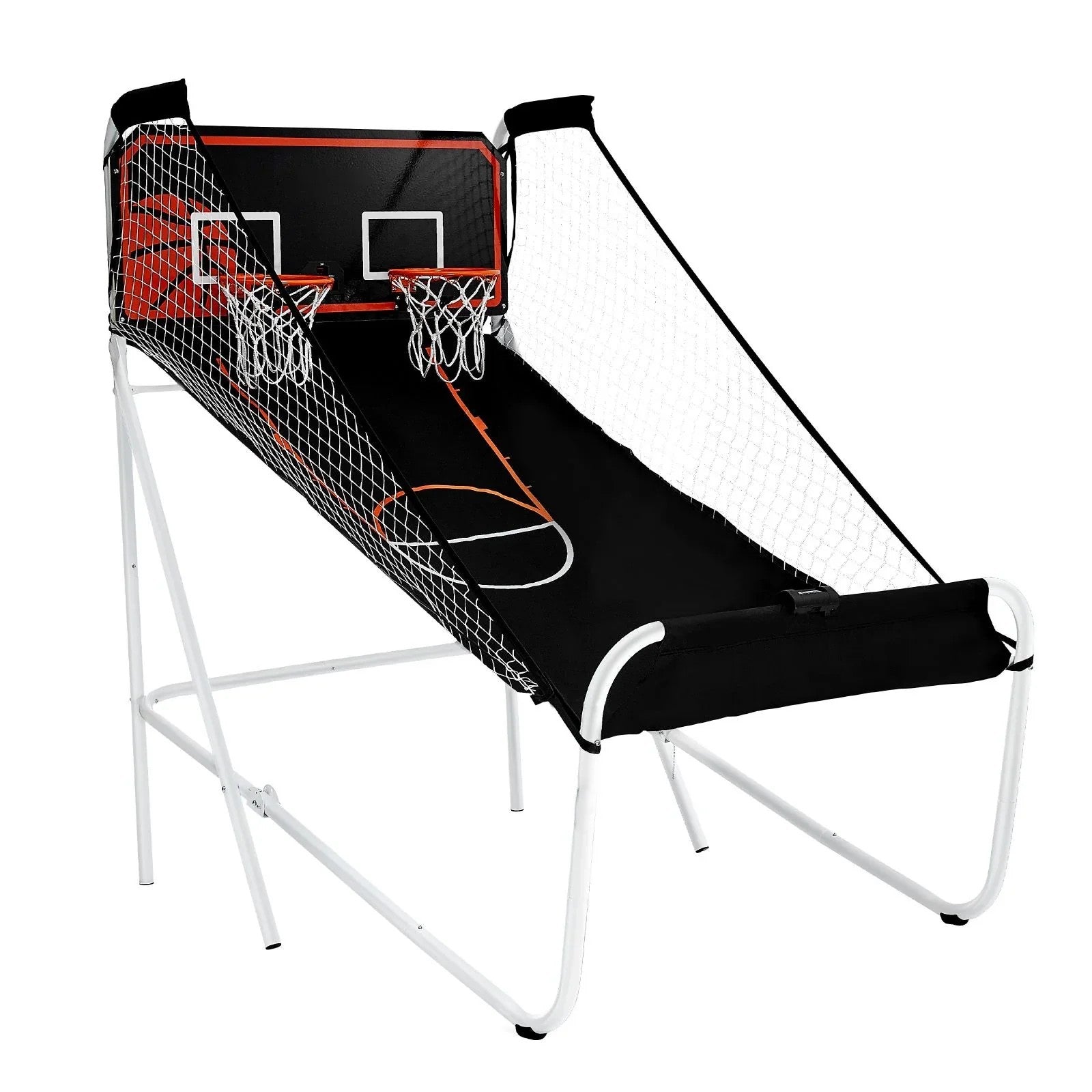 Doba Foldable Basketball Arcade Game, 2 Player Indoor Basketball Game, Home Dual Shot Sport with 5 Balls, 8 Game Modes, Electronic Scoreboard, and Inflation Pump, for Kids, Adults (Black & White)