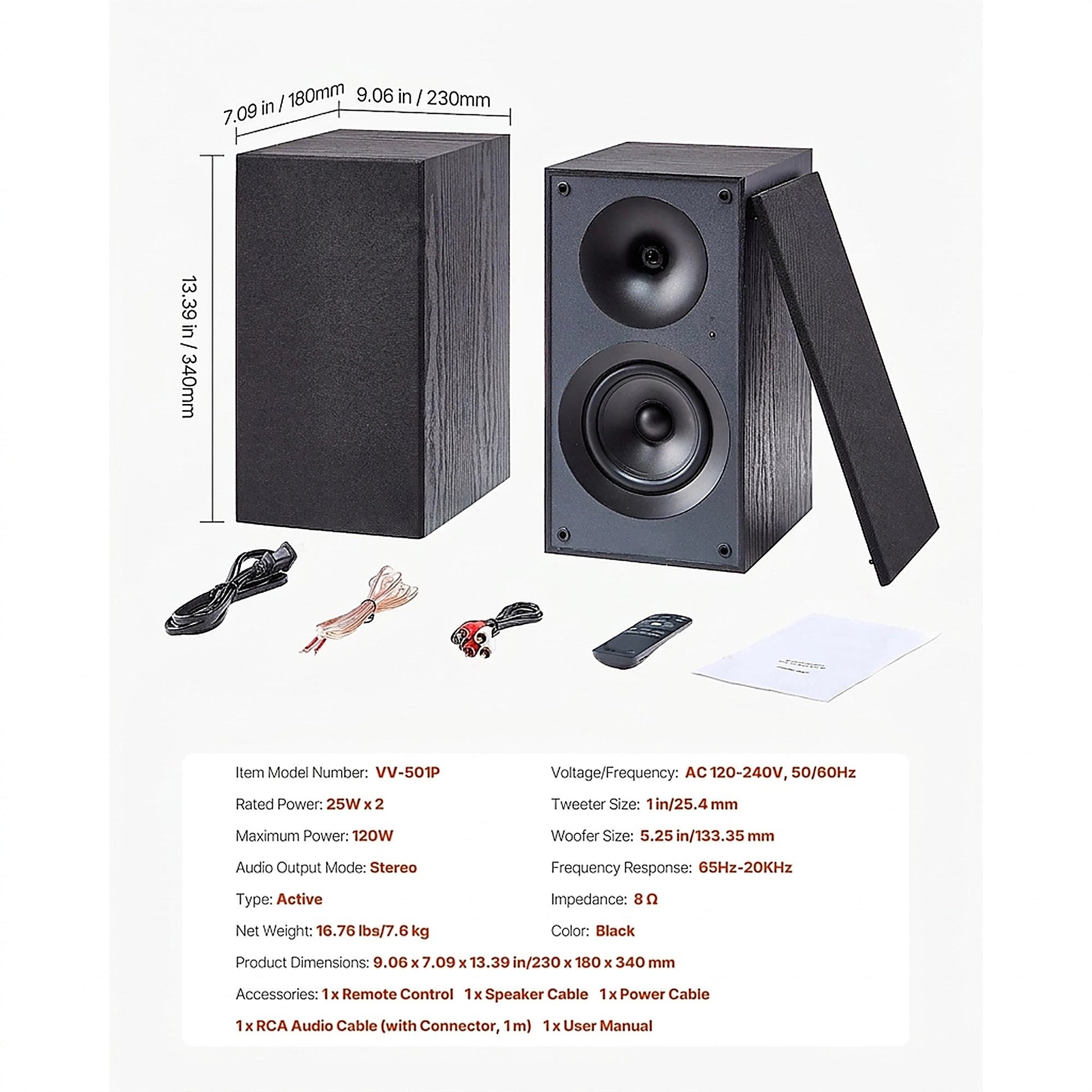 Doba Passive Bookshelf Speaker, 300W, Book Shelf Stereo Speakers with 5.25-Inch Woofer and 1-Inch Tweeter, Detachable Grille, 65Hz-20KHz Frequency Response, Wooden Enclosure (1 Pair)