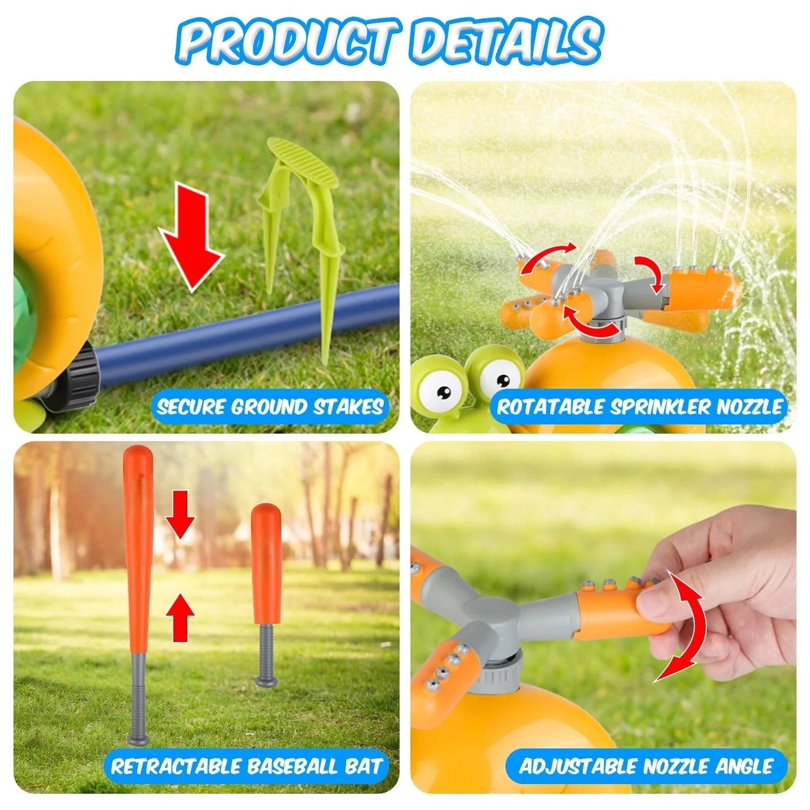 Doba 2 In 1 Snail Water Sprinkler Baseball Toy With 2 Sprinkler Nozzles 360° Rotating Spray Baseball Sprinkler Summer Water Toy For 4-8Years Old Boys Girls Backyard Pool Garden Lawn