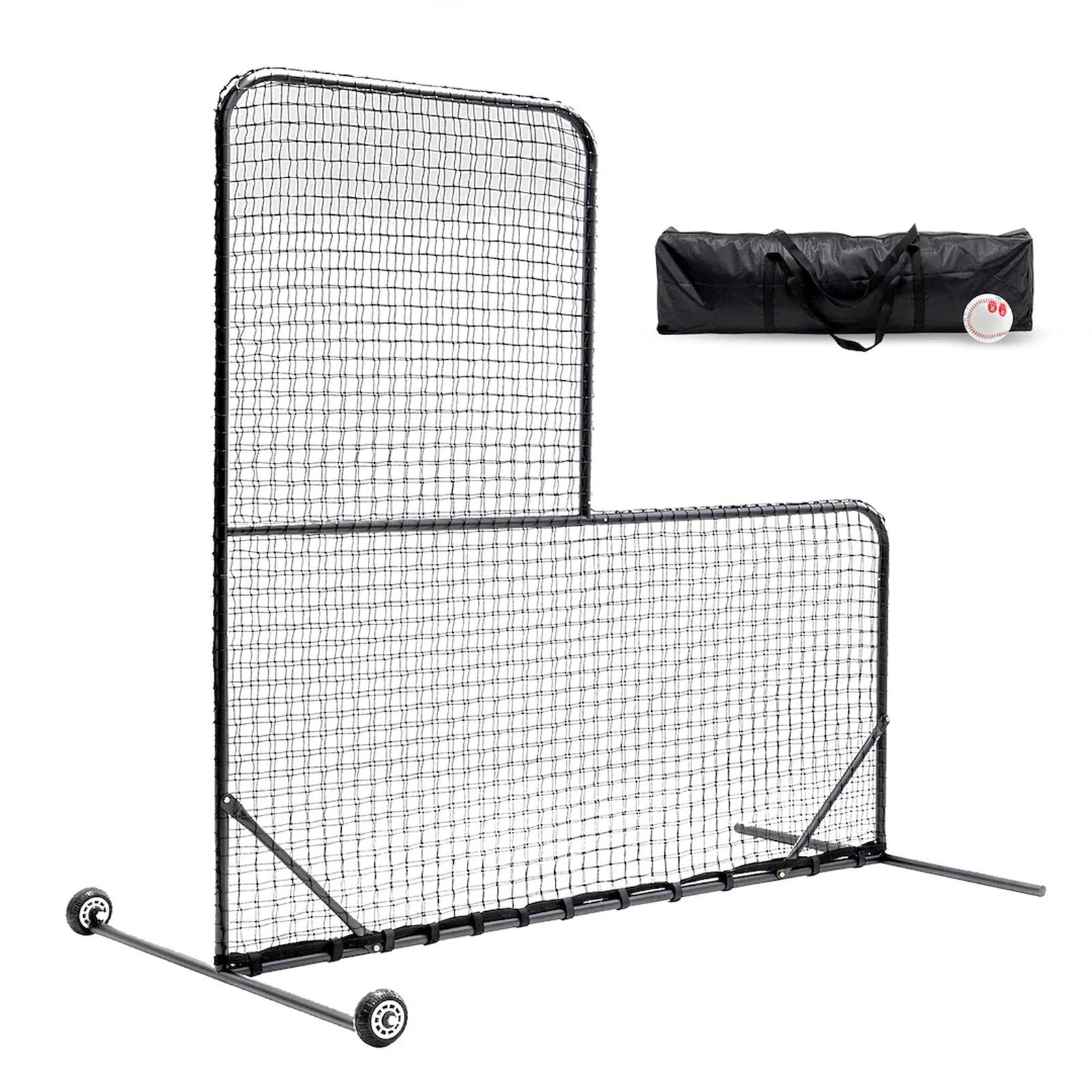 SEVORLEY Heavy-Duty L-Screen Baseball Pitching Net – 7ft x 7ft Portable Training Screen with Wheels, Quick Assembly, Carry Bag for Youth Leagues, Backyard & Professional Practice