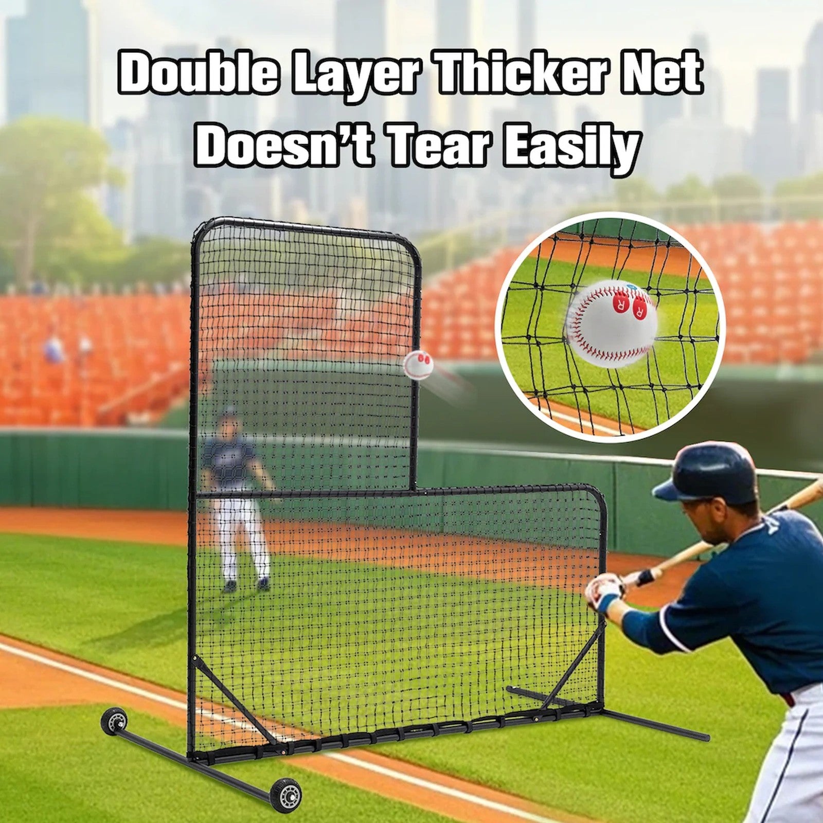 SEVORLEY Heavy-Duty L-Screen Baseball Pitching Net – 7ft x 7ft Portable Training Screen with Wheels, Quick Assembly, Carry Bag for Youth Leagues, Backyard & Professional Practice